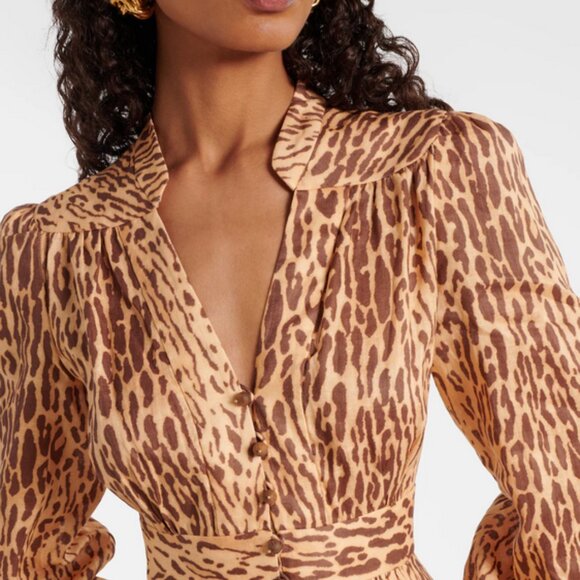 NWT Zimmermann Cascadian leopard-print linen midi dress - Picture 5 of 14